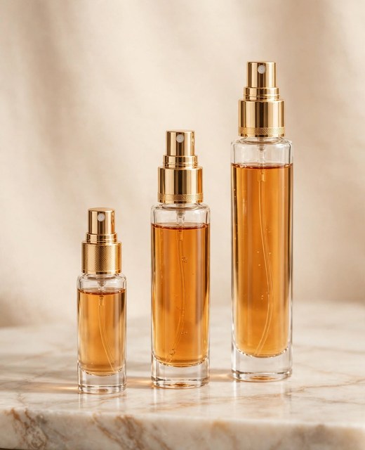 Três decants de perfume em tamanhos diferentes